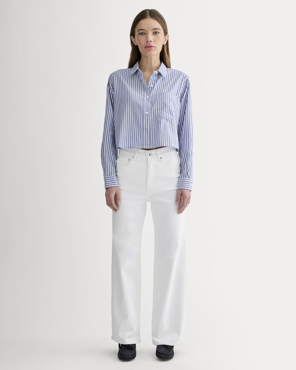 The Way-Short Shirt in Silky Cotton | Bone / Mazarine Blue – Everlane