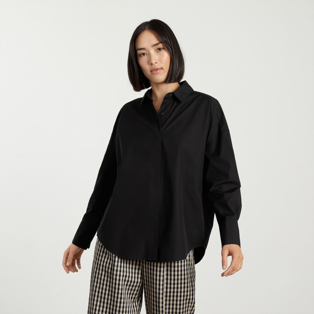 womens-oversized-poplin-shirt-black | primary