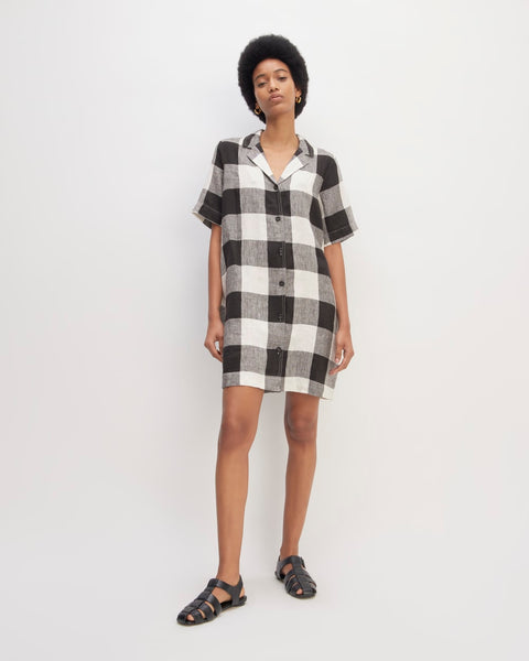 The Shirtdress in Linen | Bone / Black Check Everlane The Shirtdress in Linen | Bone / Black Check Everlane