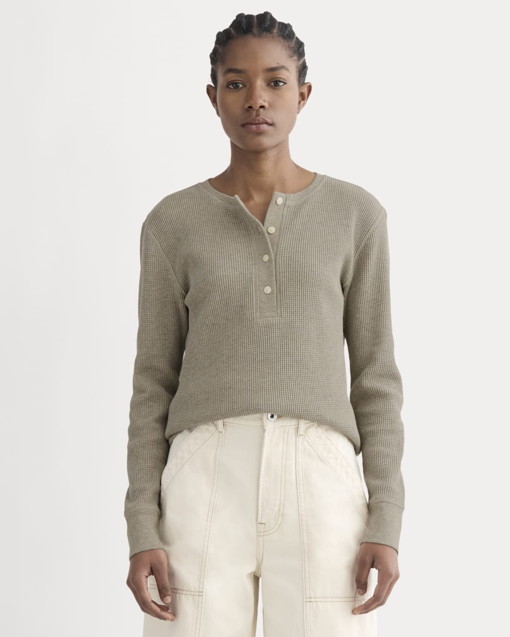 womens-cotton-waffle-henley-tee-oatmeal-heather | primary