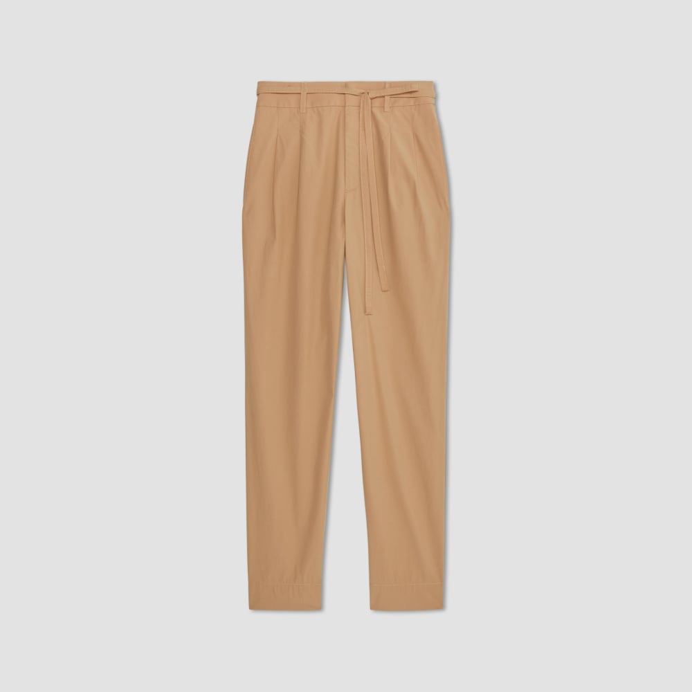 womens-poplin-pleated-taper-pant-caramel | alt