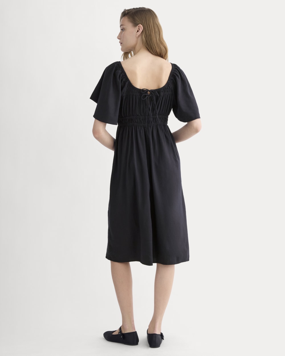 aerie linen flutter dress Everlane Flutter-Sleeve Dress, Stretch Linen, Black, Size Small