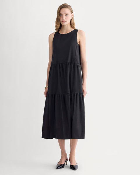 knee length dresses for ladies The Tiered Dress in Stretch Linen