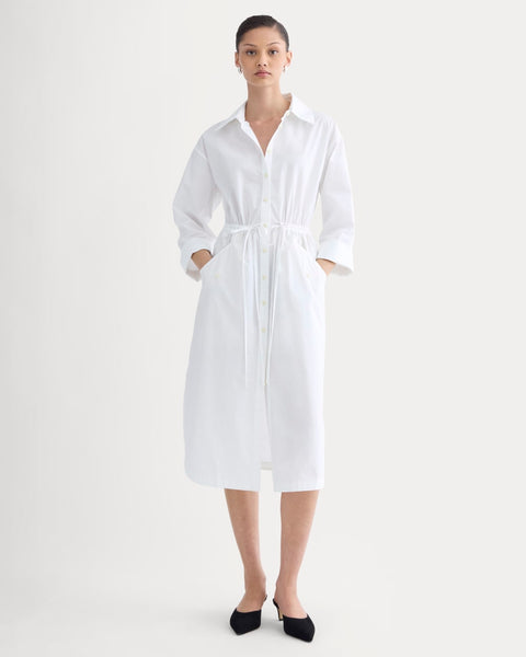 Everlane Drawcord Shirtdress, Ultrasoft Cotton, White, Size XL
