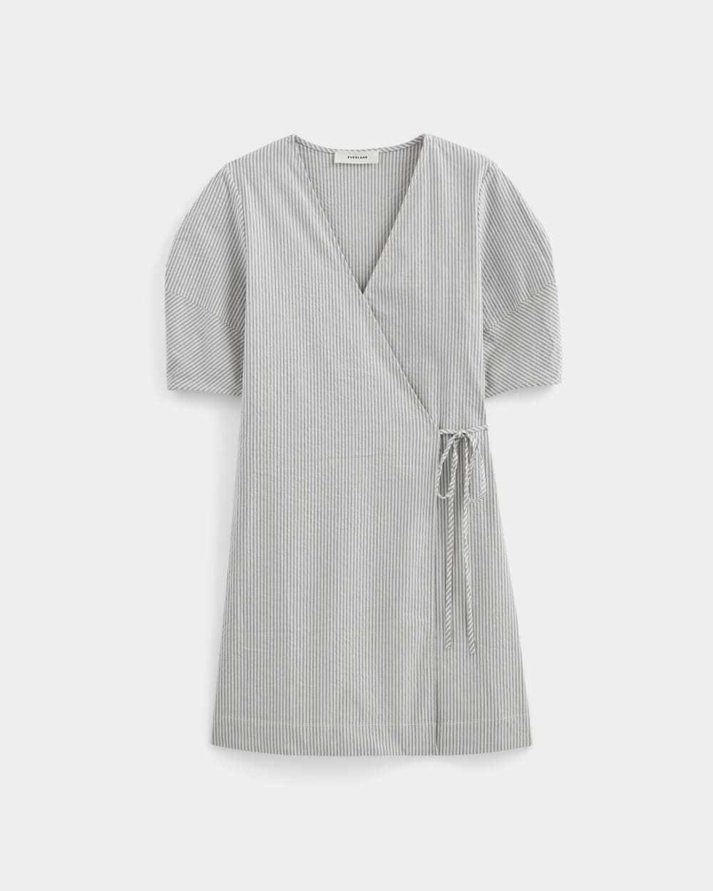 everlane mini wrap dress The Seersucker Mini Wrap Dress