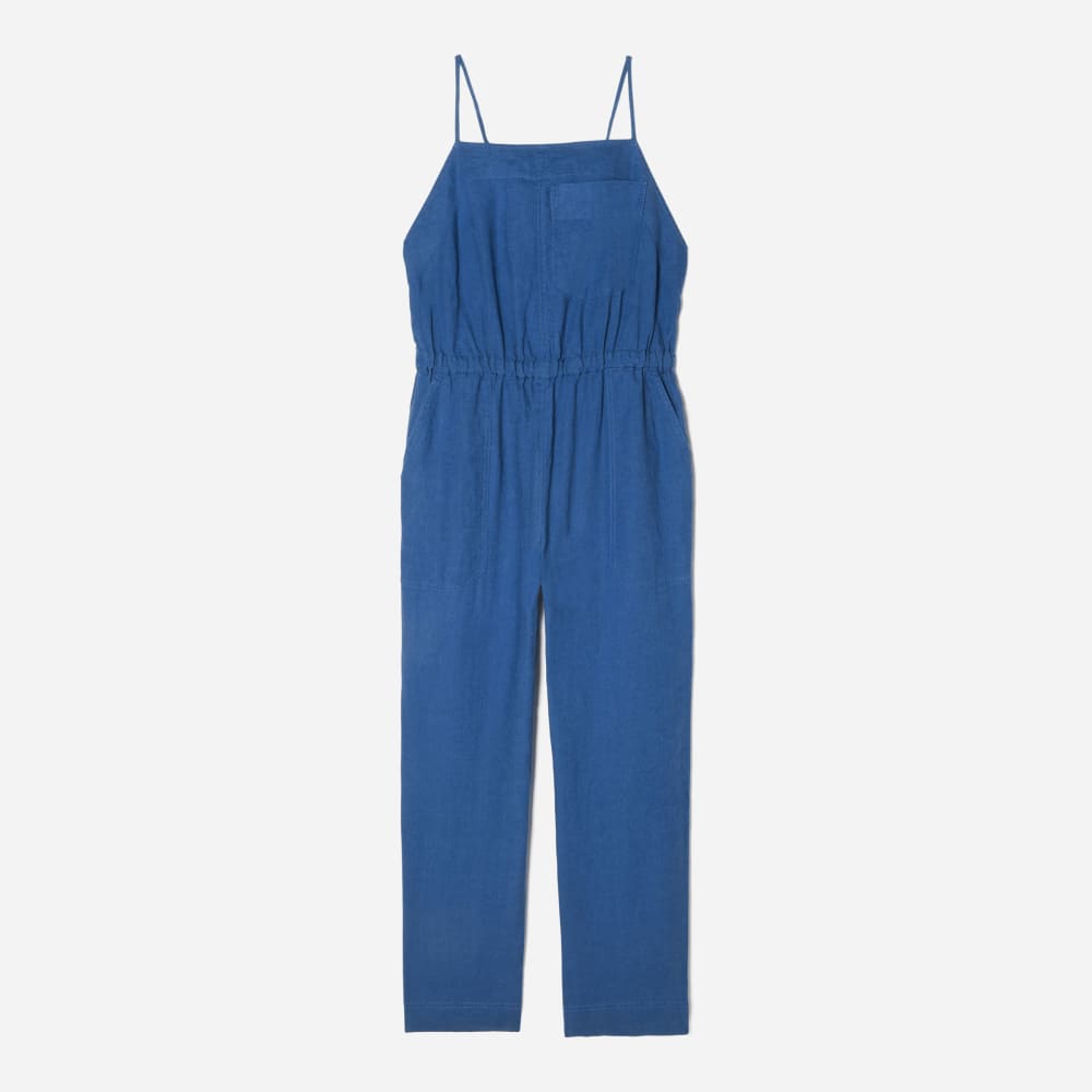The Linen Shoestring Jumpsuit | Deep Blue - XXS
