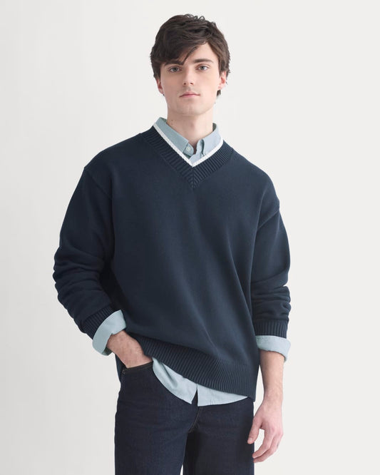 mens-relaxed-v-neck-sweater-cotton-deep-navy | primary
