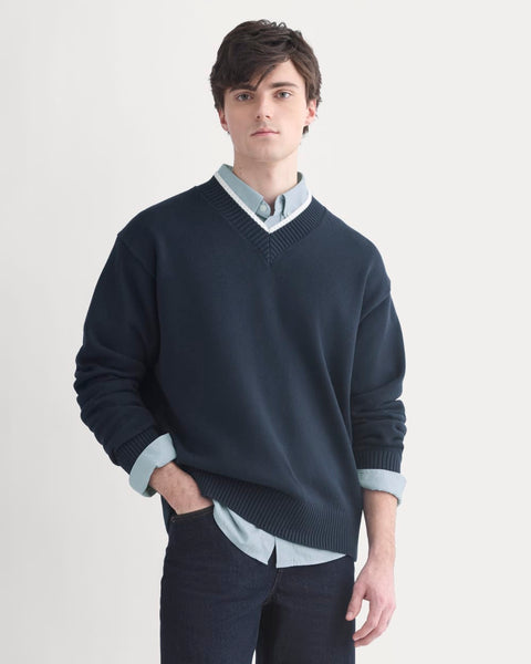 Relaxed V-Neck Sweater in Everyday Cotton | Deep Navy – Everlane