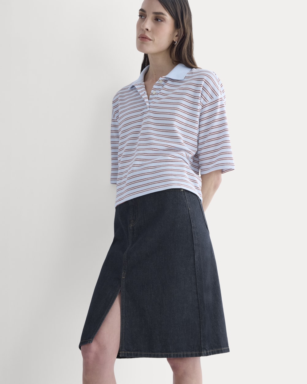 Mid-Rise Denim Midi Skirt