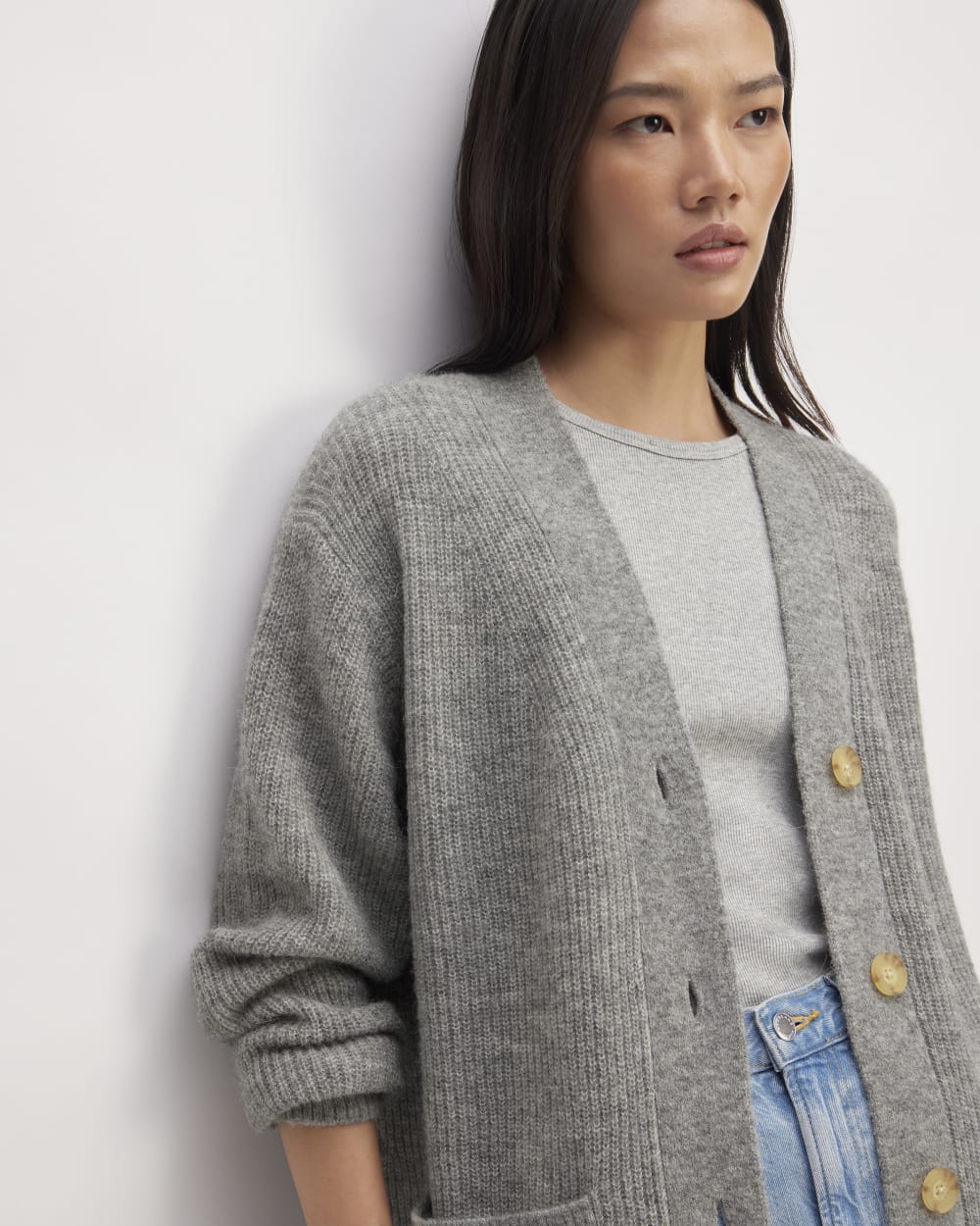The Oversized Alpaca Pocket Cardigan | Heathered Stone – Everlane
