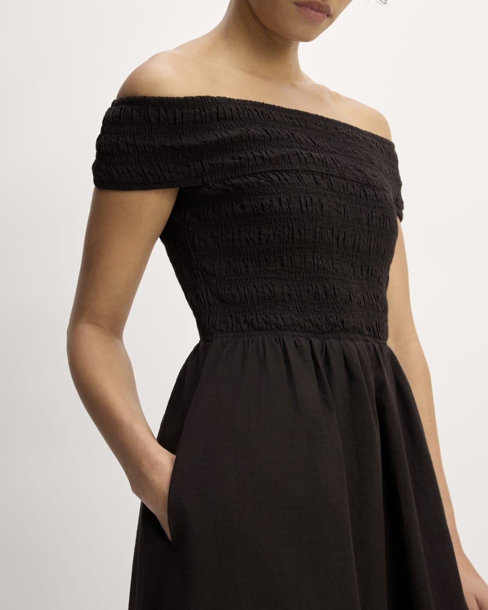 The Gauze Off-the-Shoulder Dress | Black Everlane The Gauze Off-the-Shoulder Dress | Black Everlane
