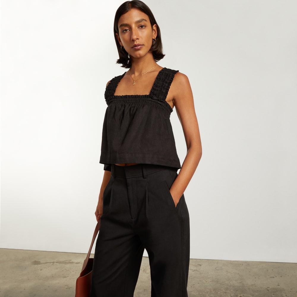 womens-smocked-linen-cami-black