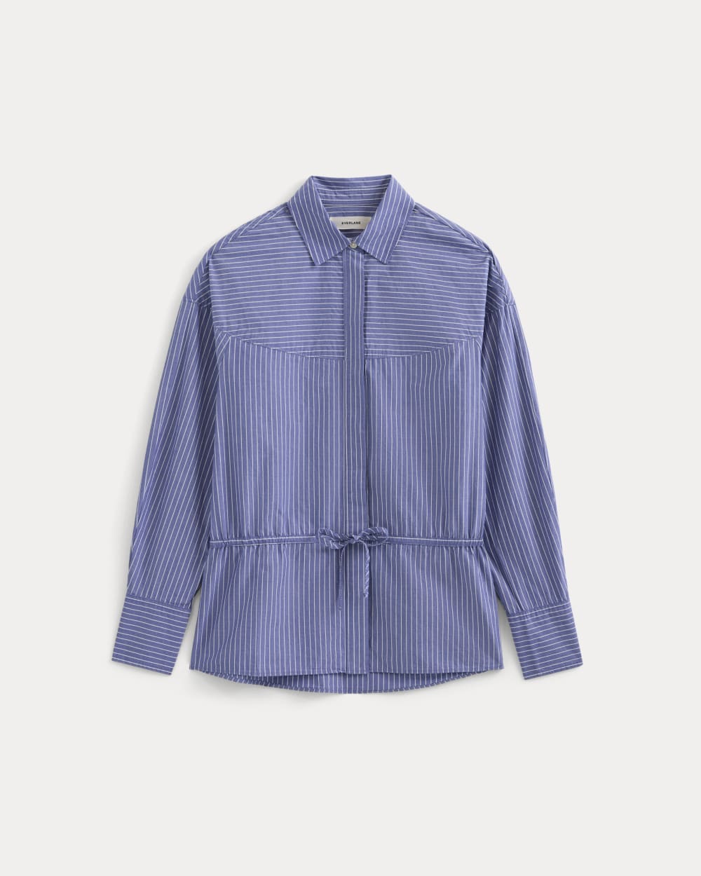 womens-oversized-cinched-shirt-cotton-mazarine-blue-optic-white | primary