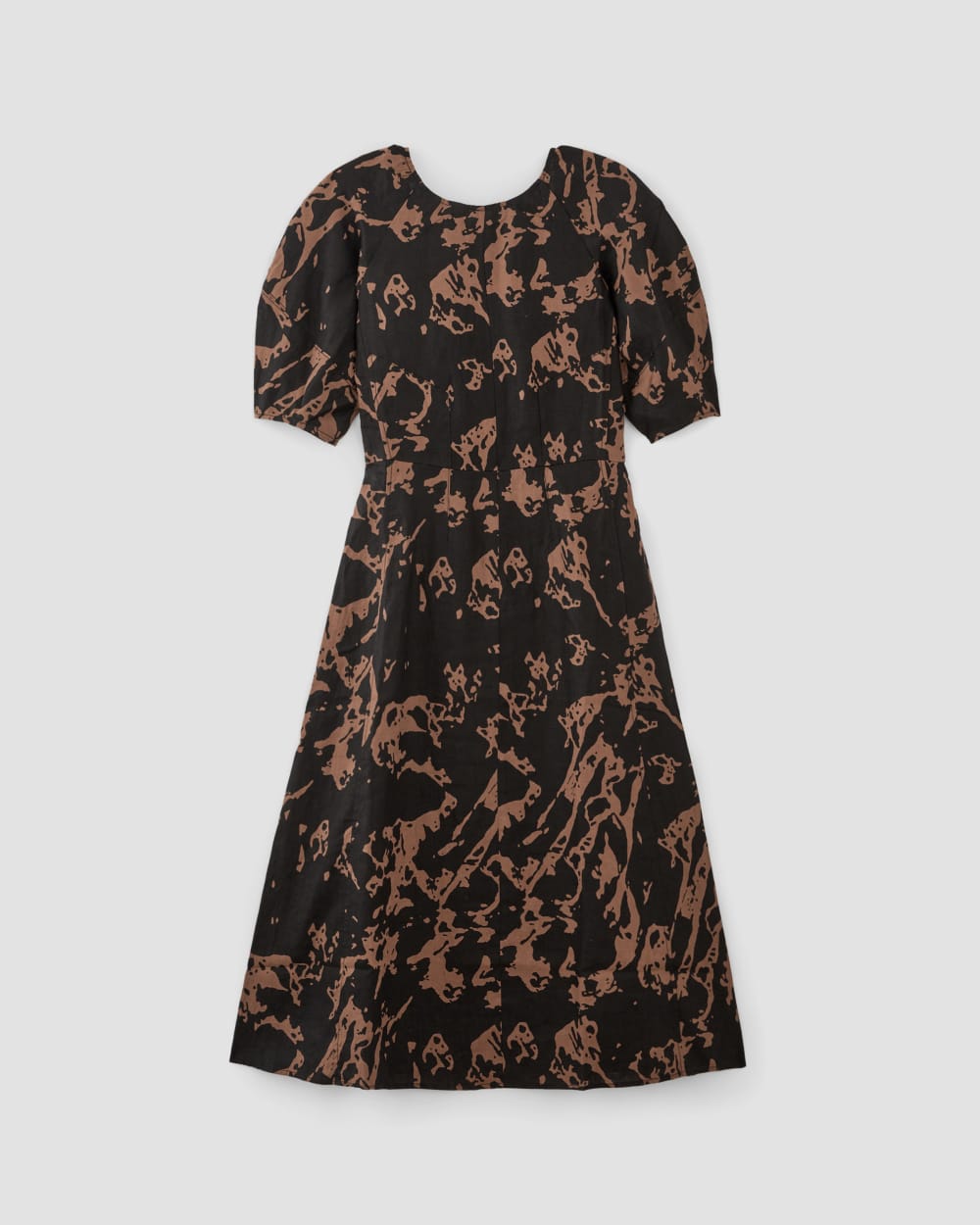 The Linen Short-Sleeve Scoop Midi Dress | Carob Brown Abstract Everlane The Linen Short-Sleeve Scoop Midi Dress | Carob Brown Abstract Everlane