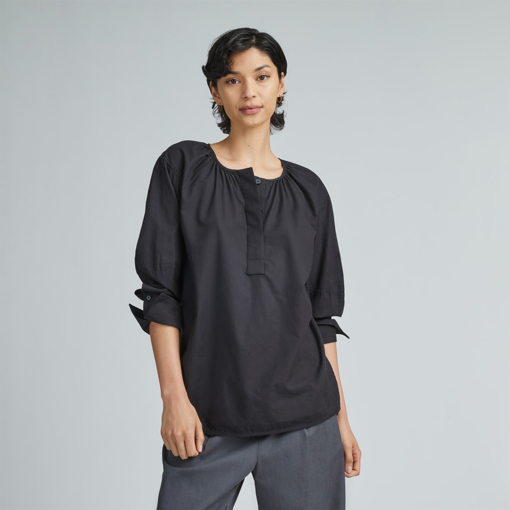 womens-silky-cotton-balloon-sleeve-top-black | primary