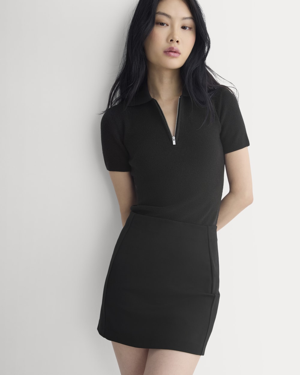 womens-knit-quarter-zip-polo-black