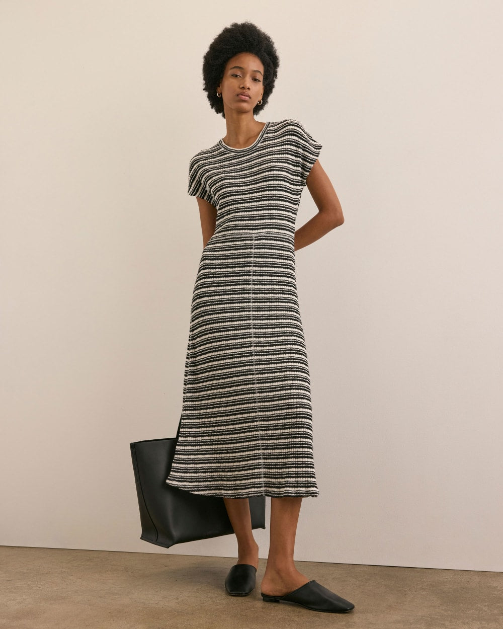 The Rib-Knit Cap-Sleeve Midi Dress | Bone / Black – Everlane