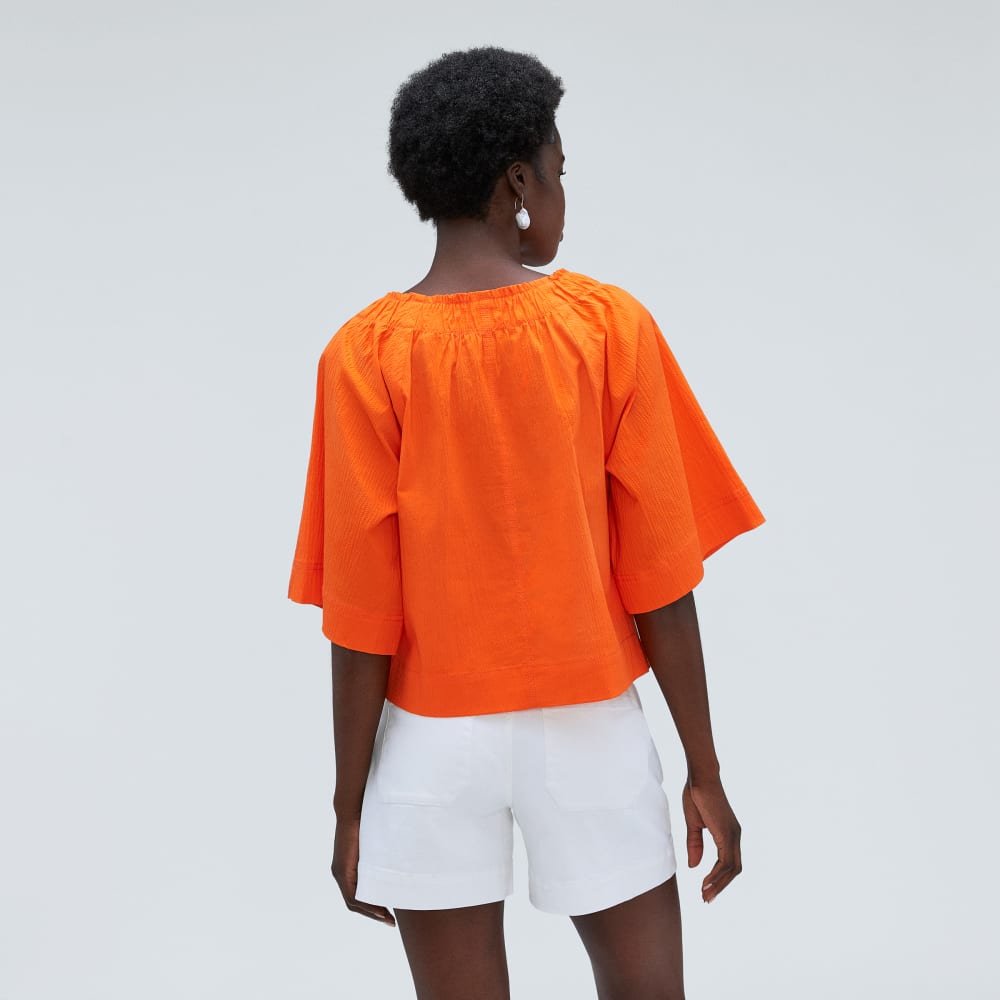 womens-seersucker-gathered-tee-bright-orange
