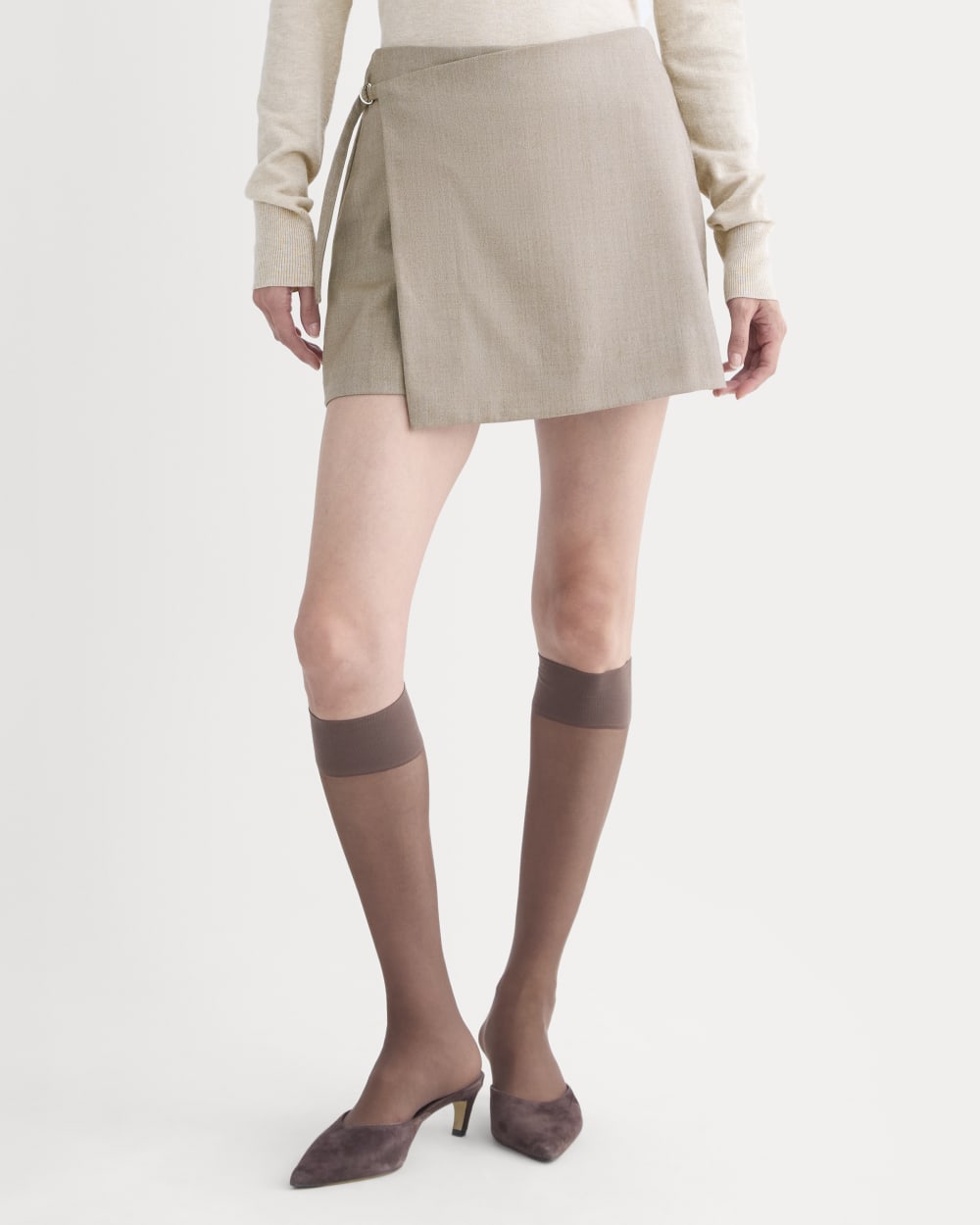 Wrap Mini Skort in Tailor Twill | Light Taupe