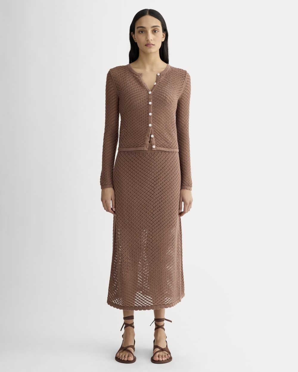 Everlane Lace Knit Cardigan In Mocha, Size XXS, Cotton Everlane Lace Knit Cardigan In Mocha, Size XXS, Cotton