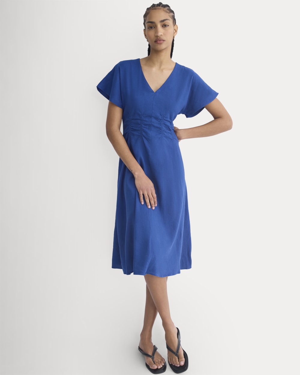 Cinched Dress in Stretch Linen