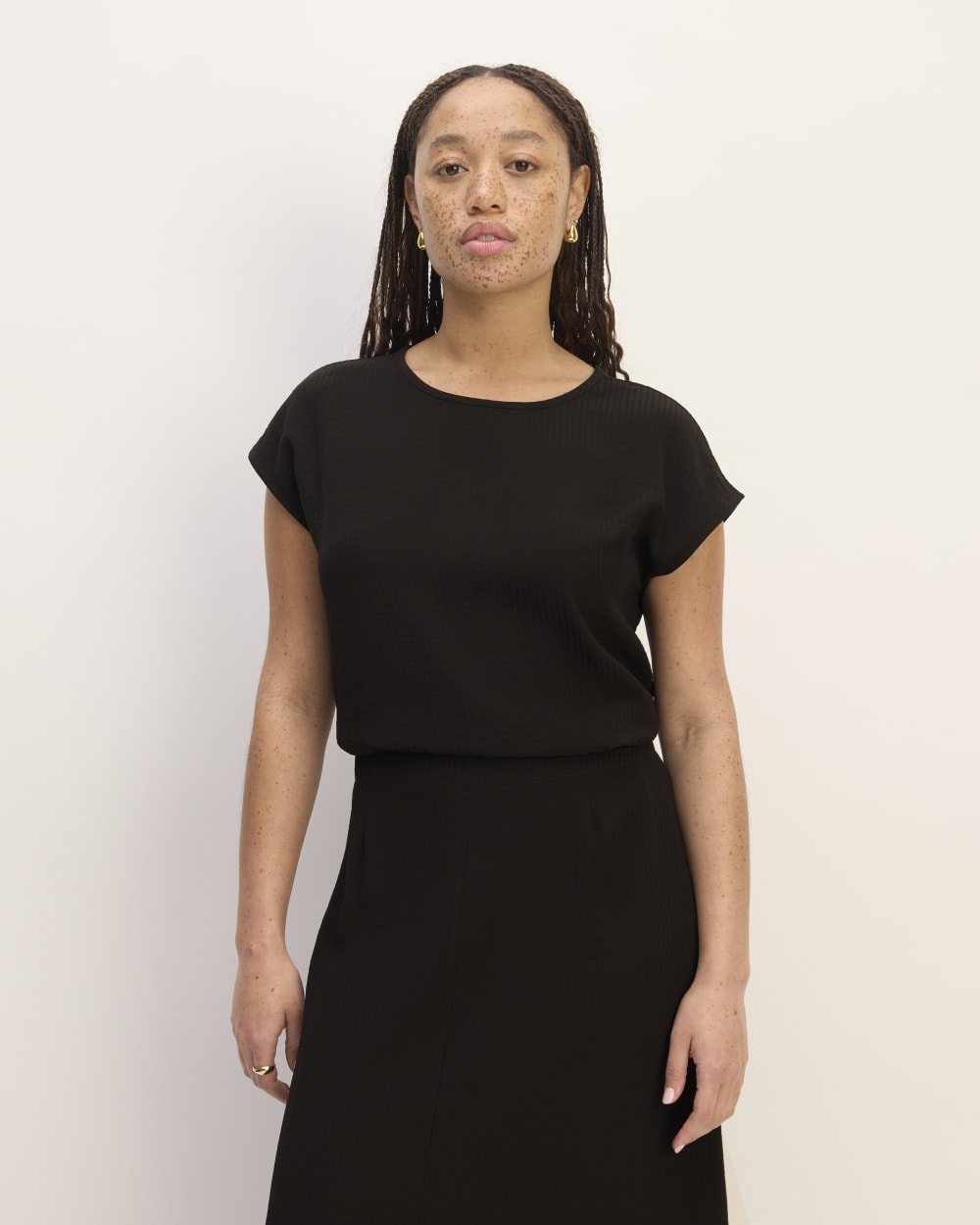 womens-mini-jacquard-stripe-top-black | primary