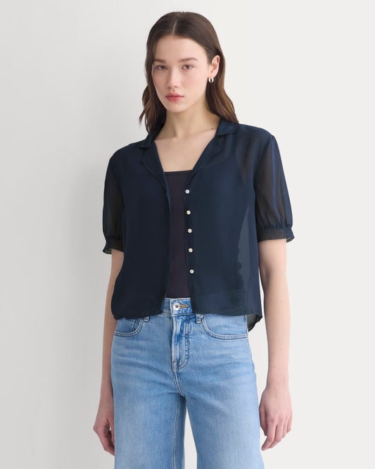 womens-notch-collar-shirt-silk-georgette-navy | primary