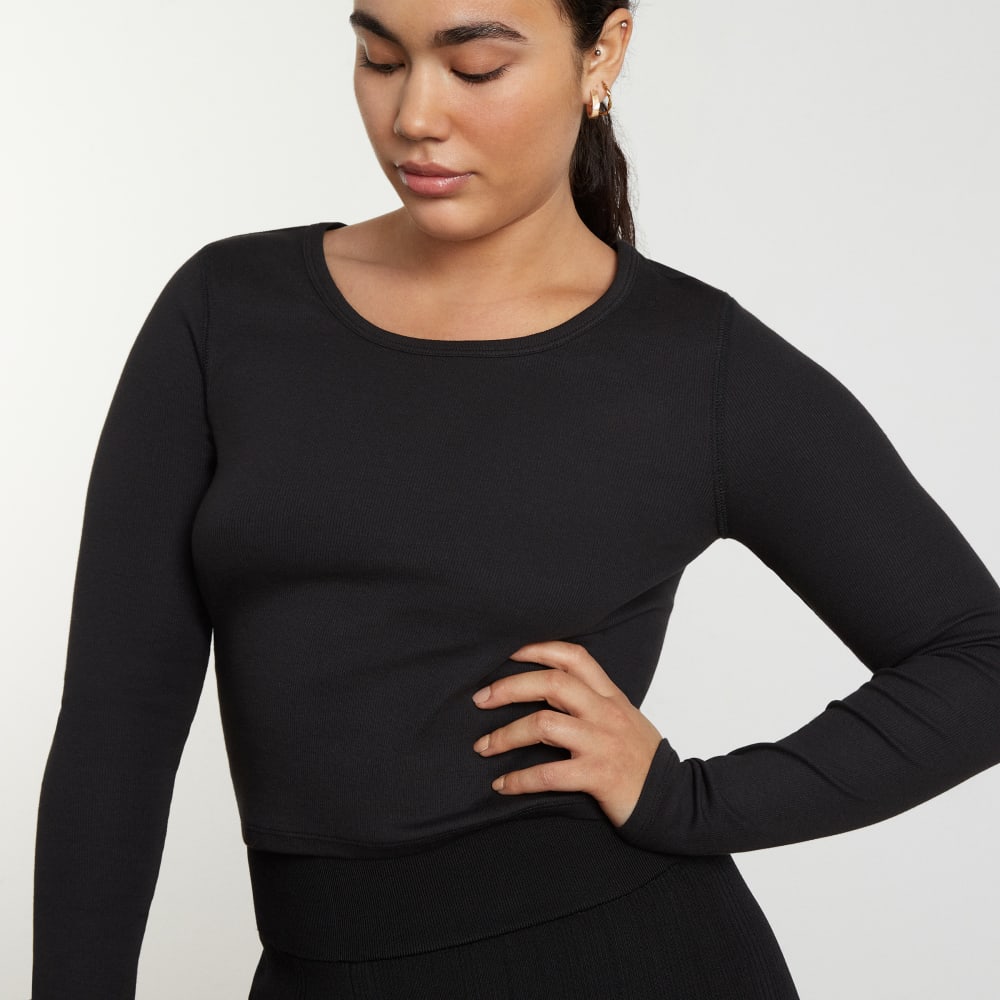 The Pima Micro-Rib Cropped Long-Sleeve Crew | Black – Everlane