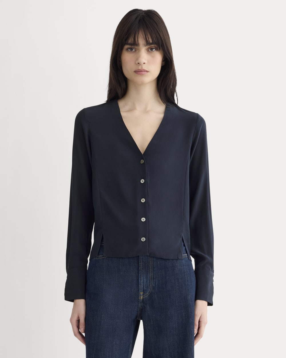 womens-v-neck-blouse-in-washable-silk-navy | primary