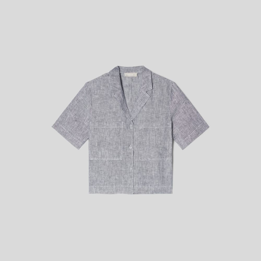 womens-linen-workwear-shirt-canvas-tan-navy | alt