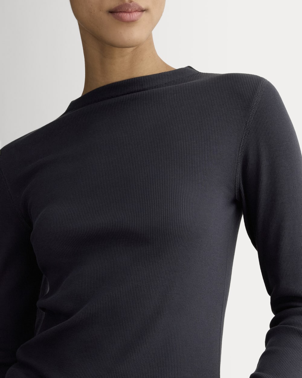 The Luxe Rib Funnel-Neck Tee | White