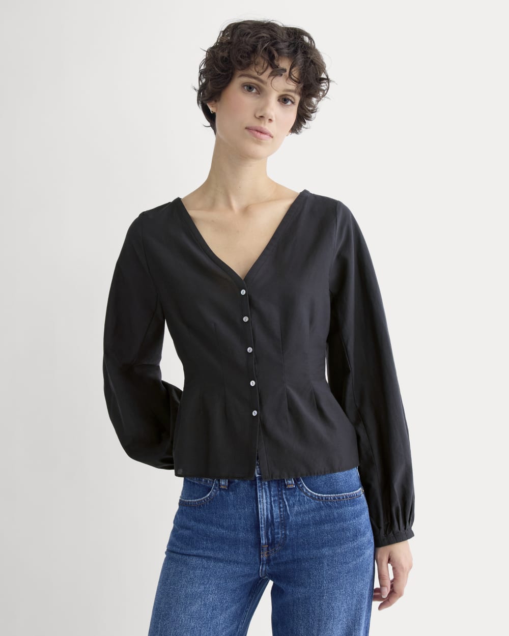 Balloon Sleeve Top in Cotton Silk | Black – Everlane