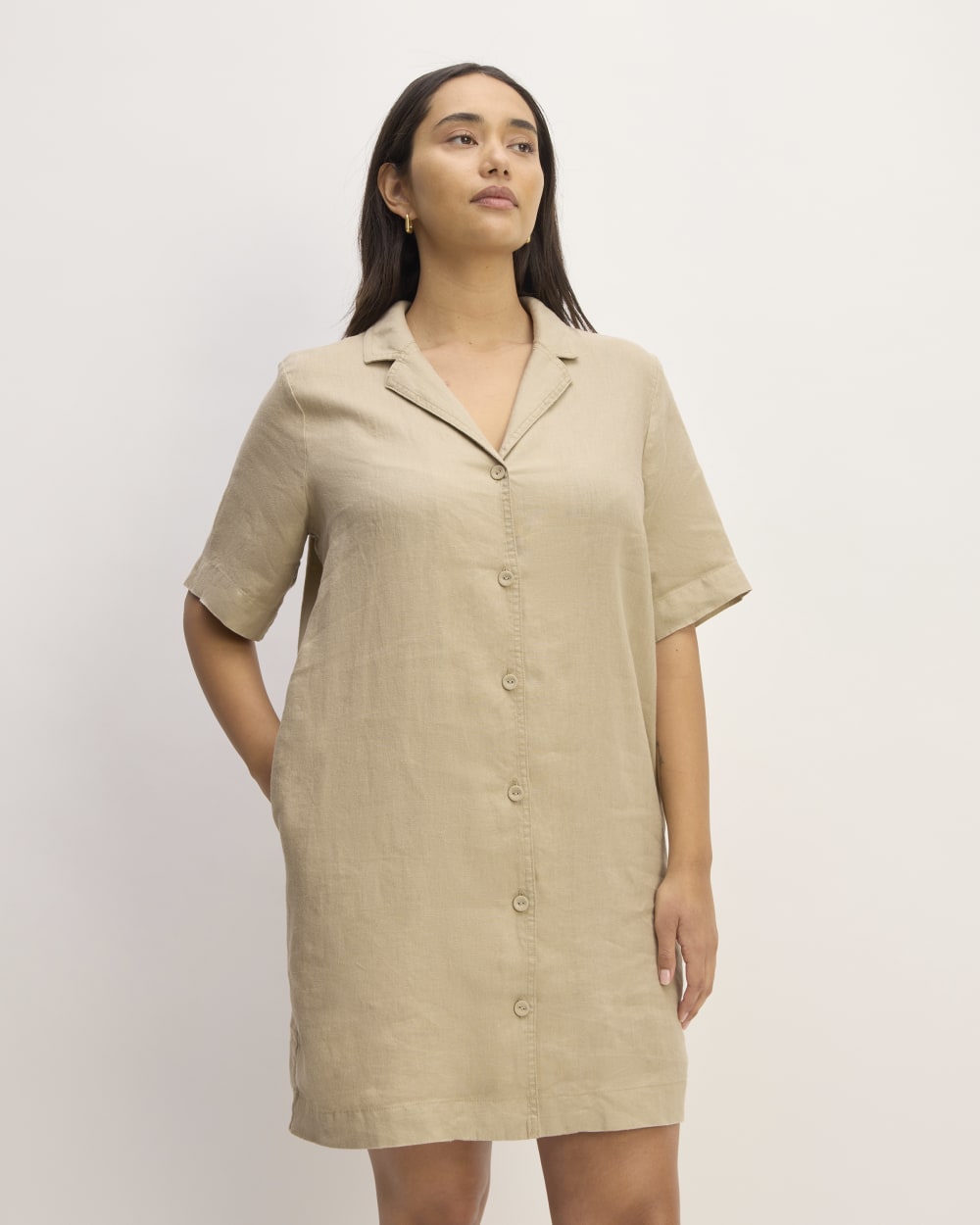 khaki linen shirt dress Linen shirt dress khaki