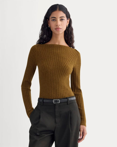 Cashmere Ribbed Boat-Neck Sweater | Heathered Toffee – Everlane
