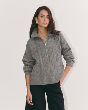 The Cable Half-Zip in Luxe Merino | Heathered Mid-Grey