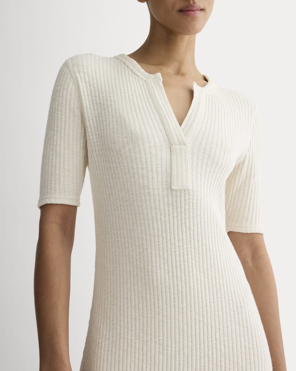 Everlane Rib-Knit Henley Dress In Bone, Size XXL, Cotton Everlane Rib-Knit Henley Dress In Bone, Size XXL, Cotton