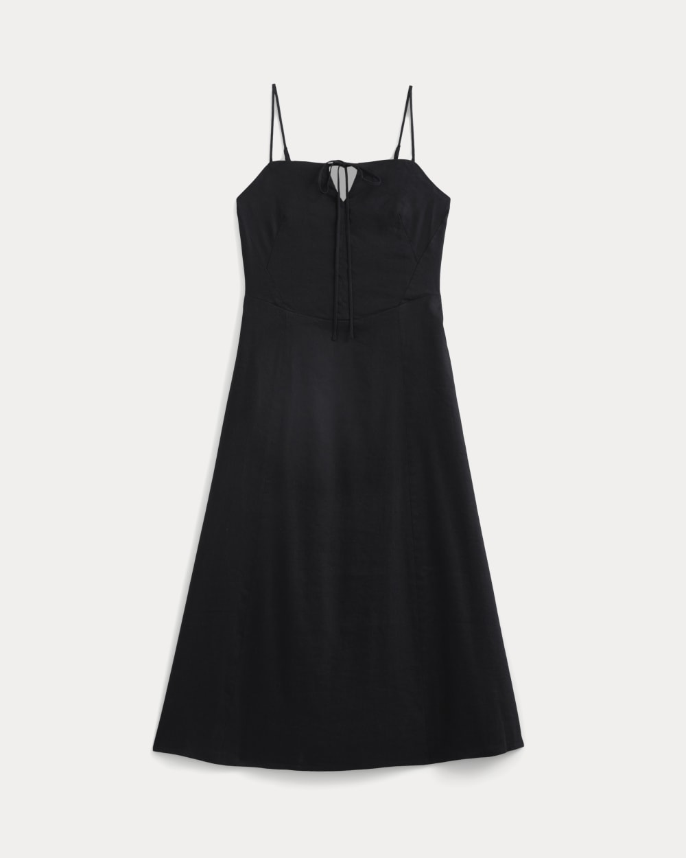Tie-Neck Dress in Stretch Linen | Black Tie-Neck Dress in Stretch Linen | Black
