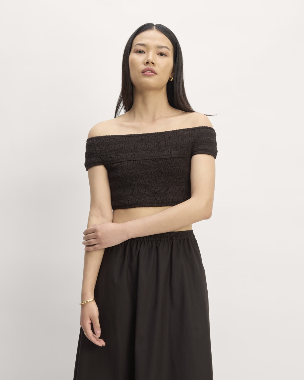 womens-gauze-smock-top-black | primary