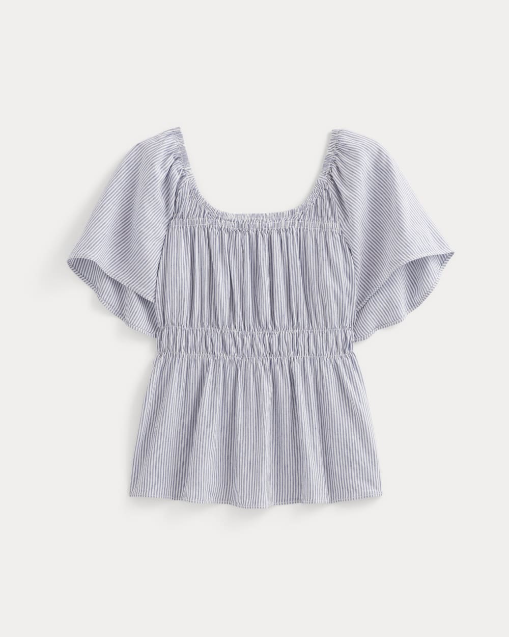 womens-flutter-sleeve-top-stretch-linen-white-dutch-blue | alt