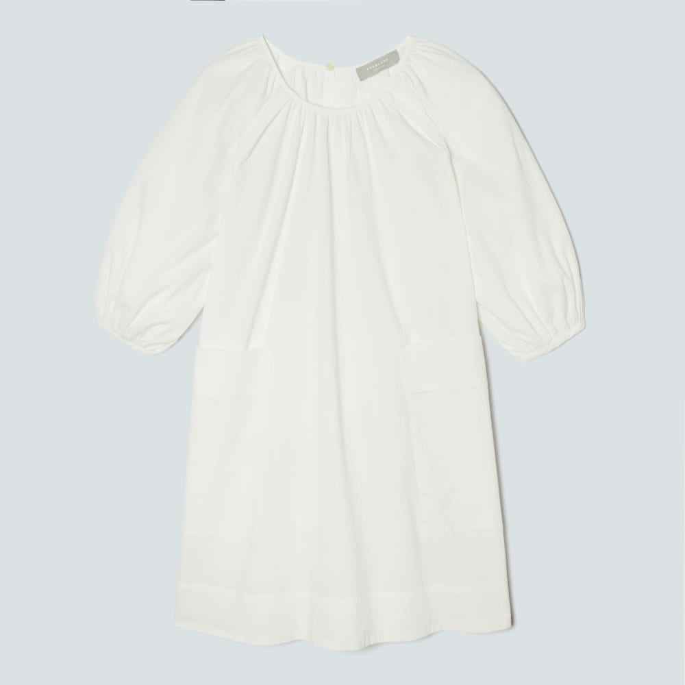 The Seersucker Puff Sleeve Dress | White - XXS