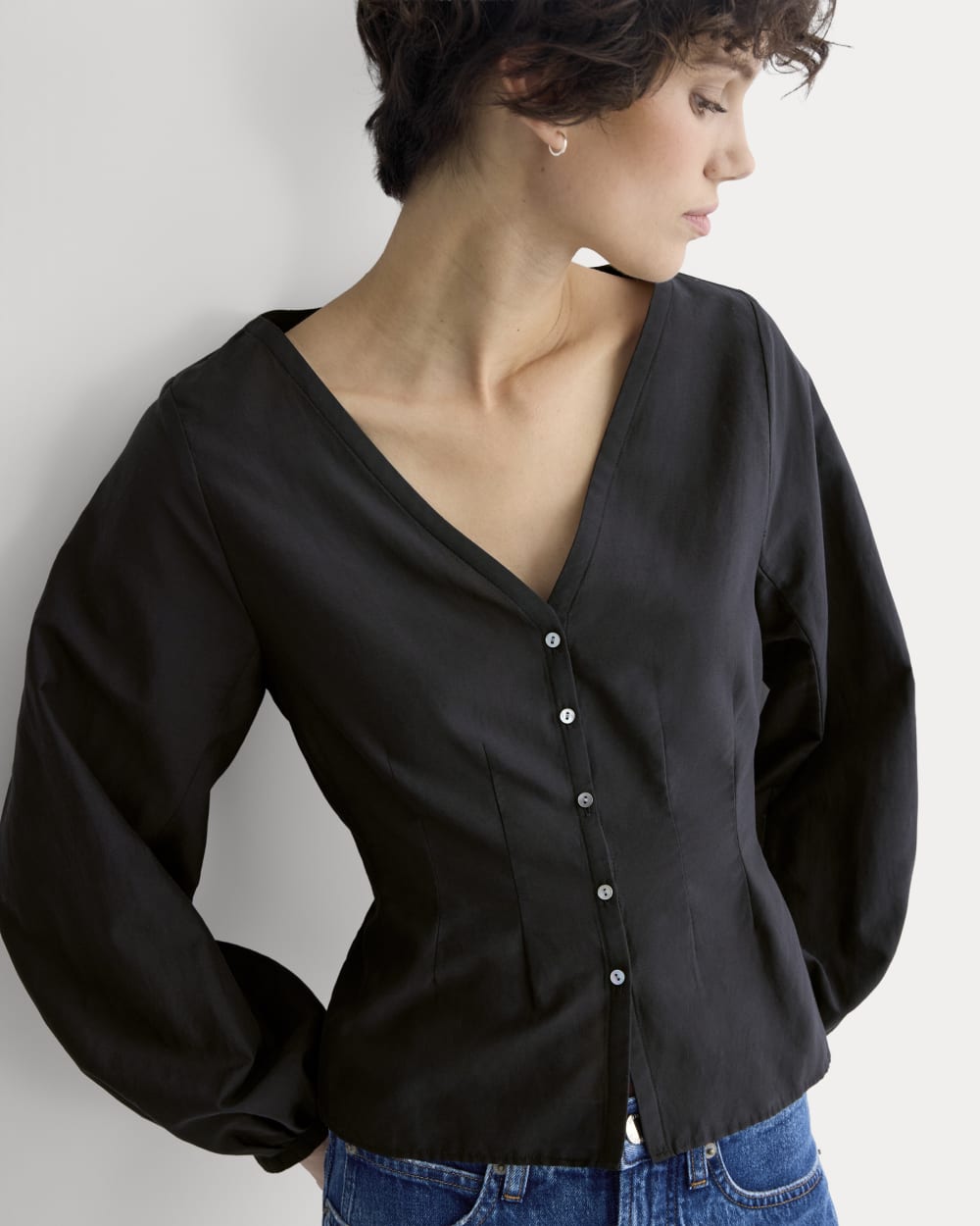 Balloon Sleeve Top in Cotton Silk
