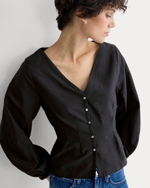 Balloon Sleeve Top in Cotton Silk | Black – Everlane