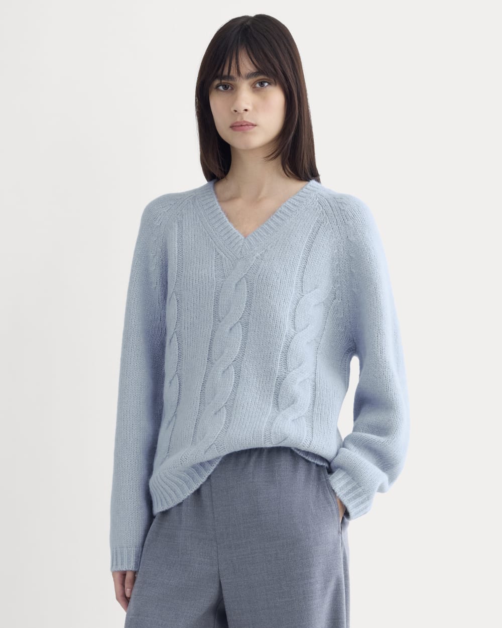 womens-cloud-cable-v-neck-sweater-forever-blue | primary