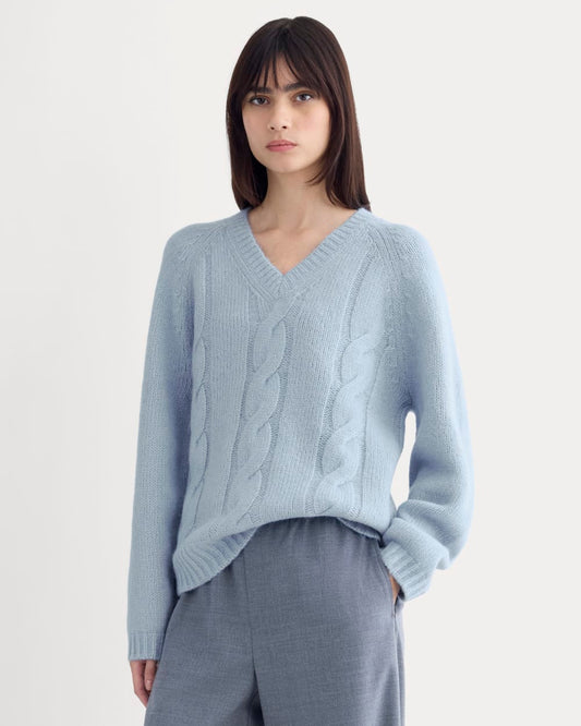 womens-cloud-cable-v-neck-sweater-forever-blue | primary