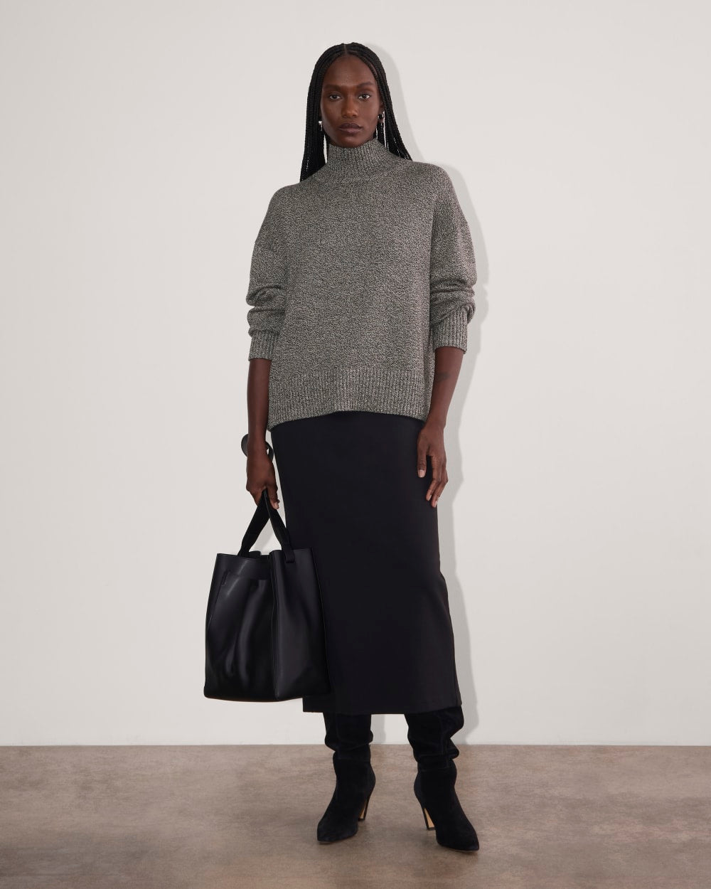 The Boxy Turtleneck in Everyday Cotton | Canvas / Black Twist
