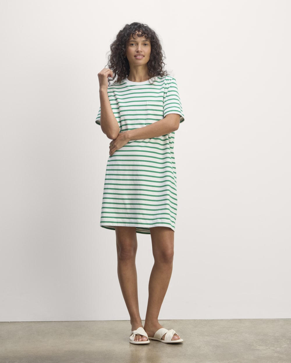 womens-organic-weekend-tee-dress-bone-grass-green | primary
