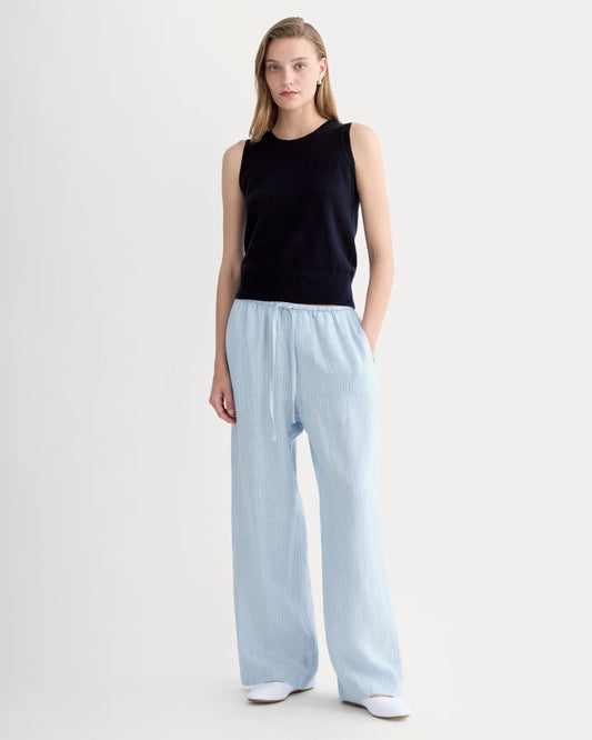 womens-drawstring-pant-in-linen-skyblue-white | primary