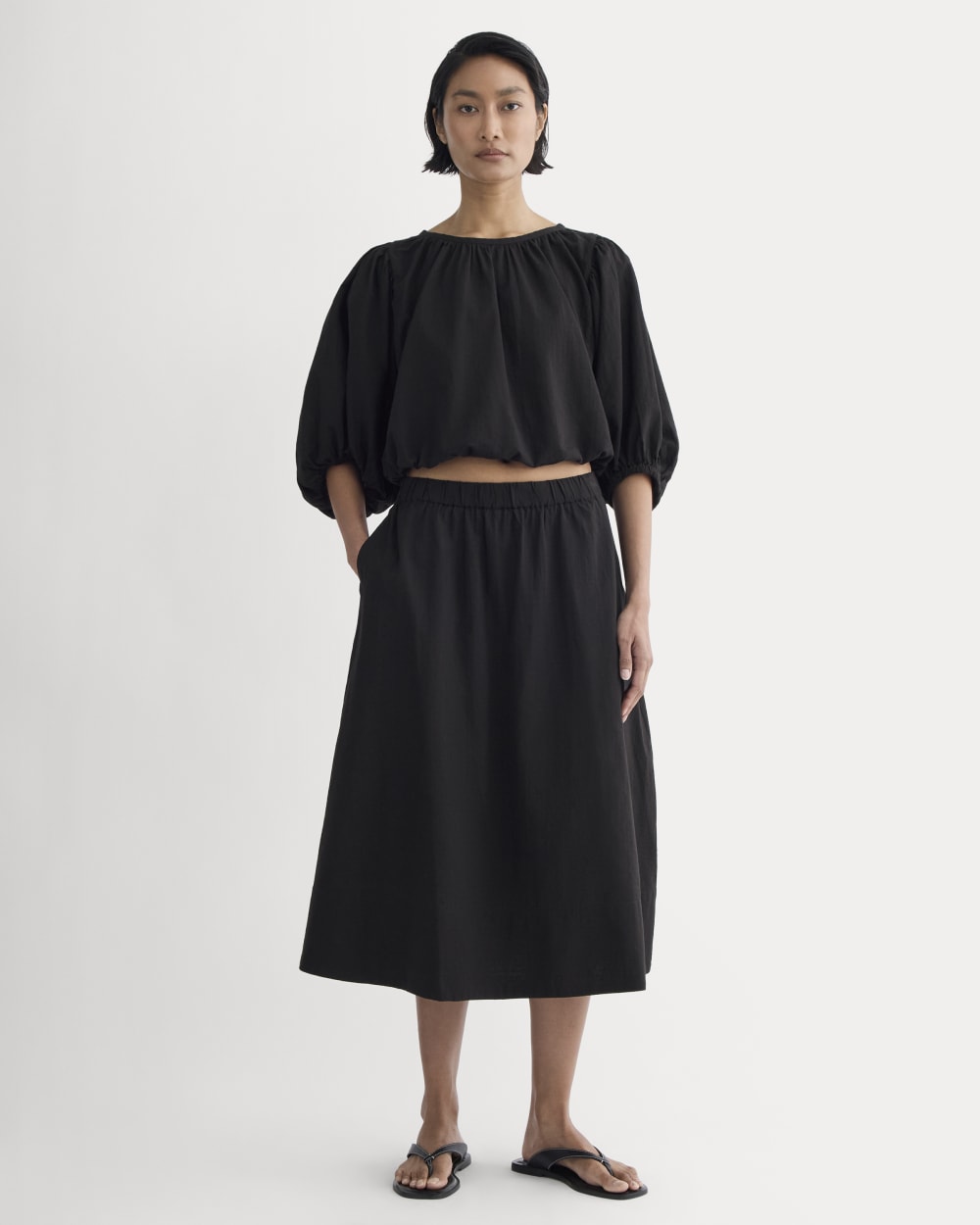 womens-gauze-puff-sleeve-top-black | alt