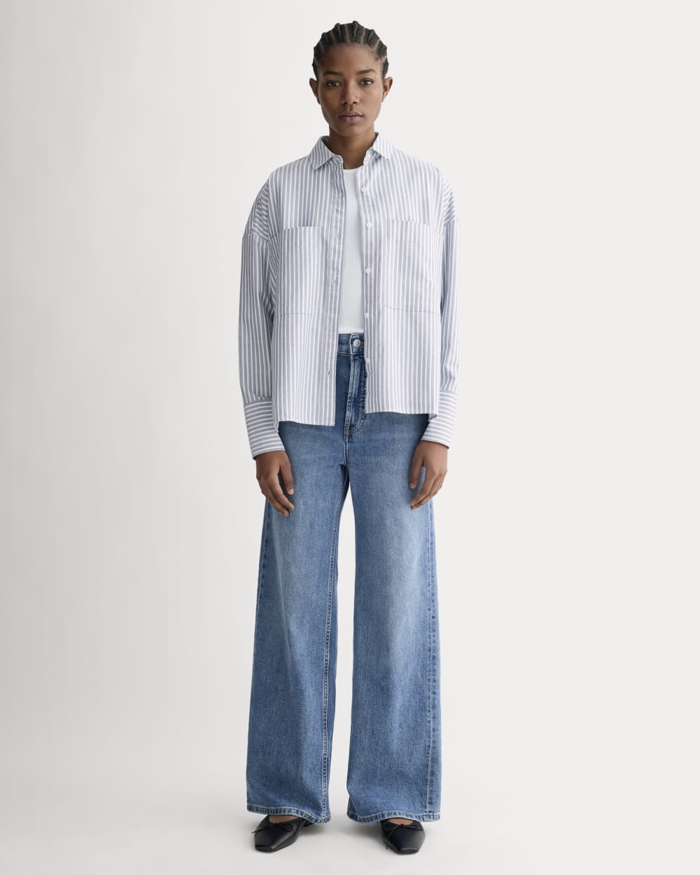 The Boxy Oxford | Bone / Mazarine Blue – Everlane