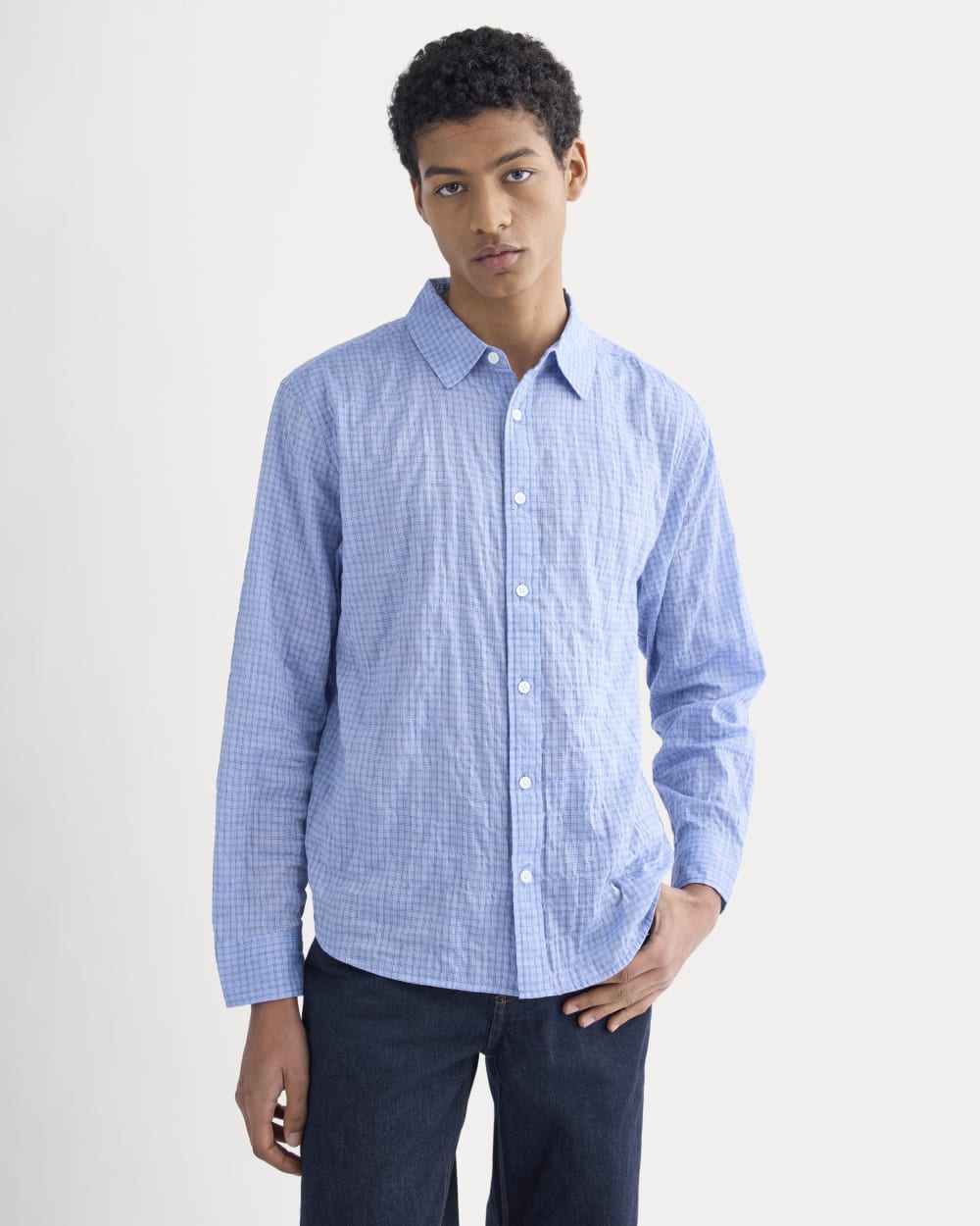 mens-textured-voile-button-up-shirt-open-air-plaid | primary